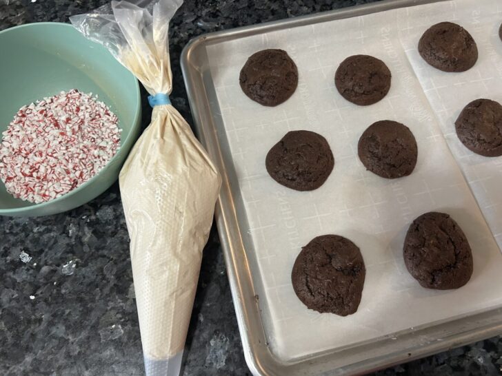 Candy Cane Whoopie Pies about to be assembled