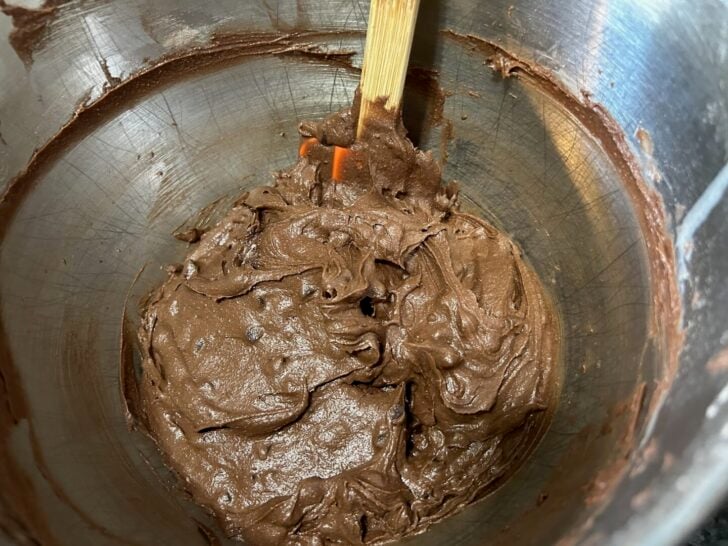 hot cocoa brownie batter in bowl