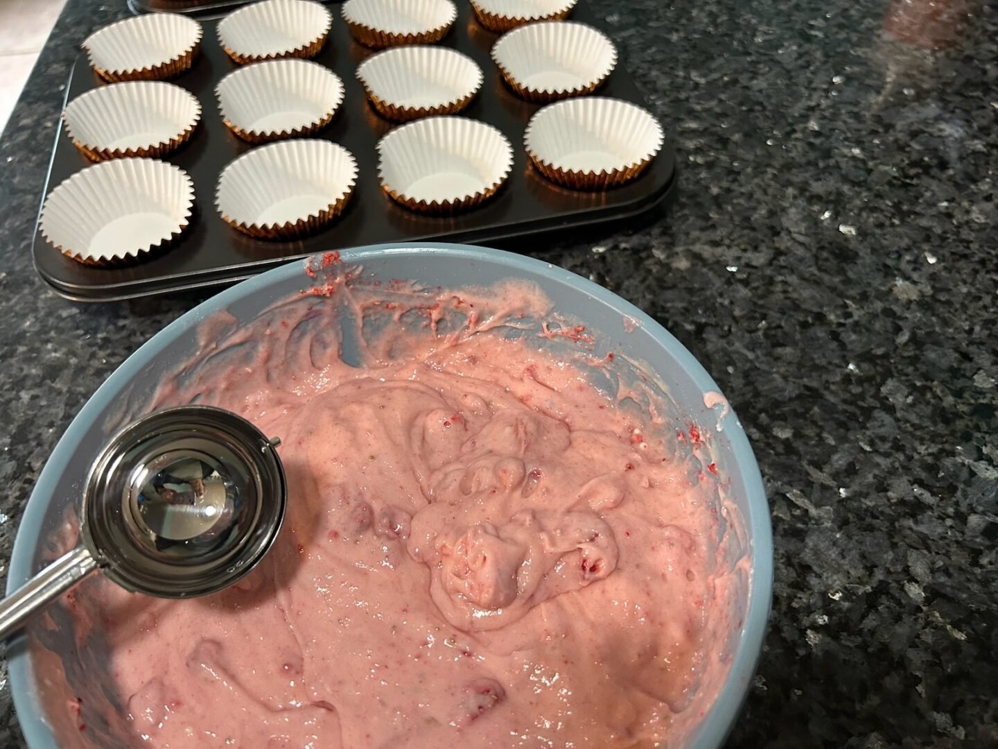Strawberry Dream Cupcake Batter, ready to scoop