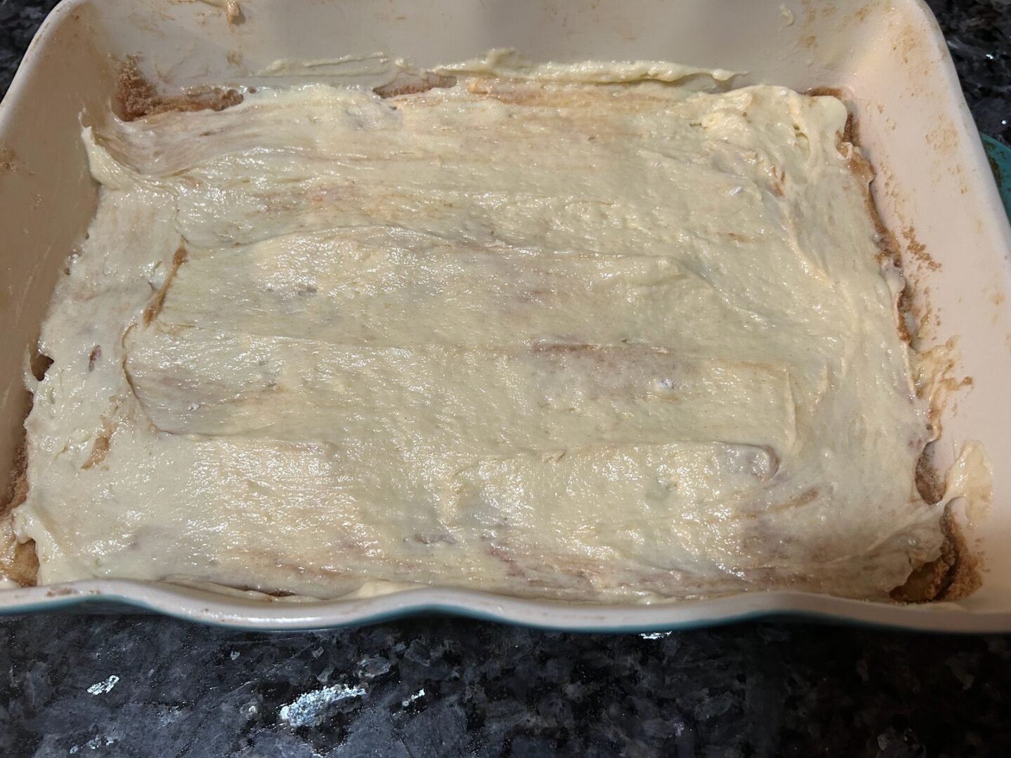 Honeybun Cake batter in pan