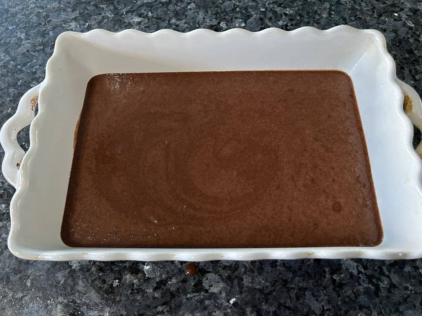Old-Fashioned Black Magic Cake batter in pan