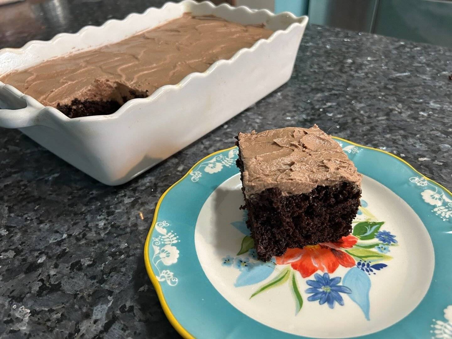 Slice of Old-Fashioned Black Magic Cake