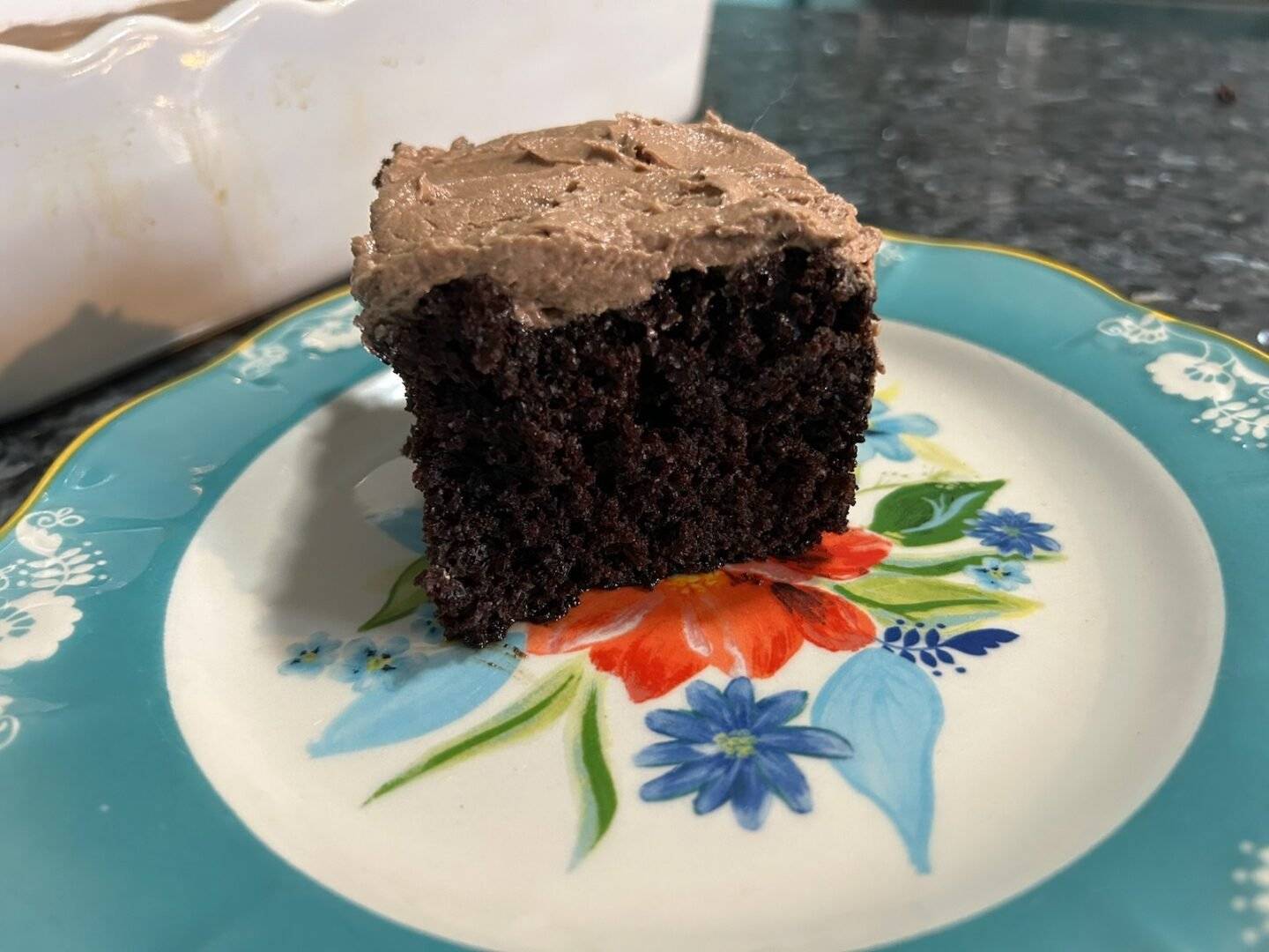 Slice of Old-Fashioned Black Magic Cake