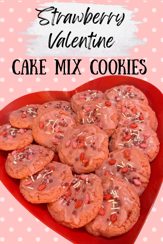 strawberry valentine cake mix cookies pin for pinterest