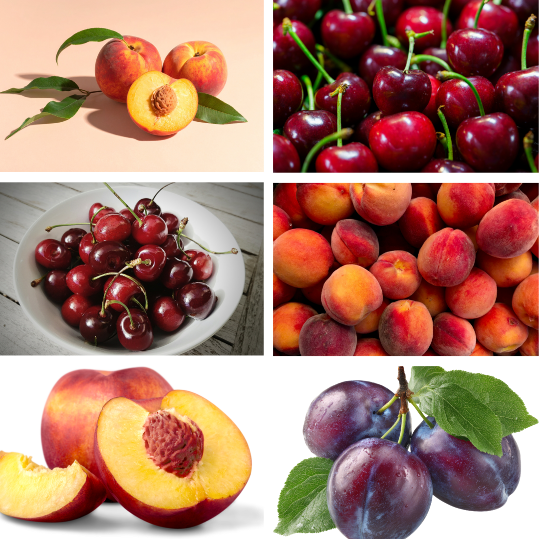 stone fruits (peaches, cherries, plums), fresh