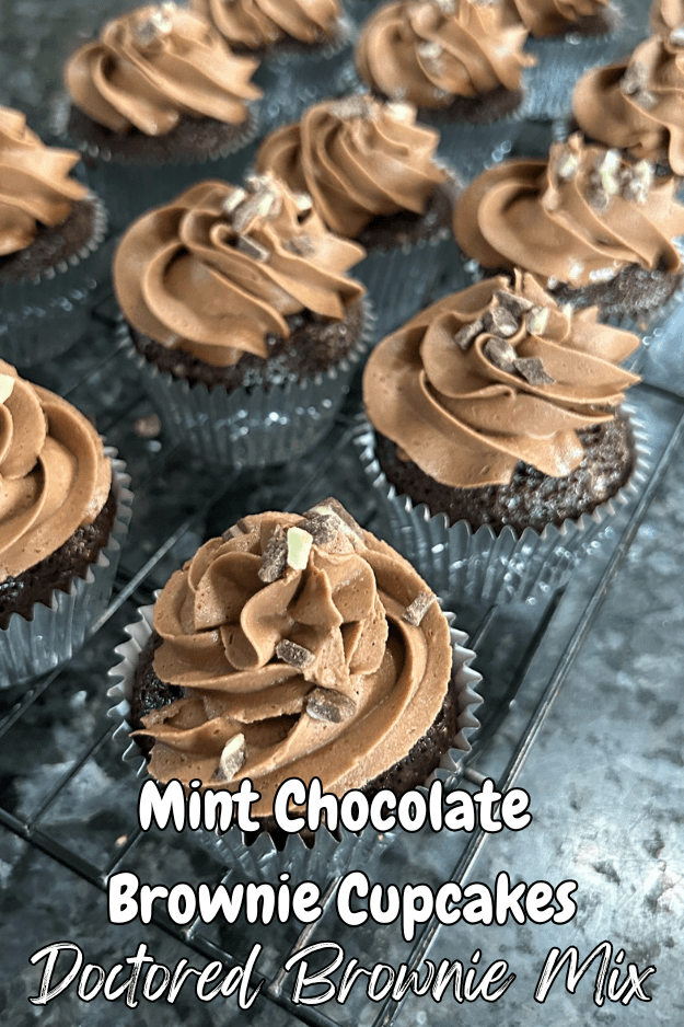 mint chocolate brownie cupcakes pin for pinterest