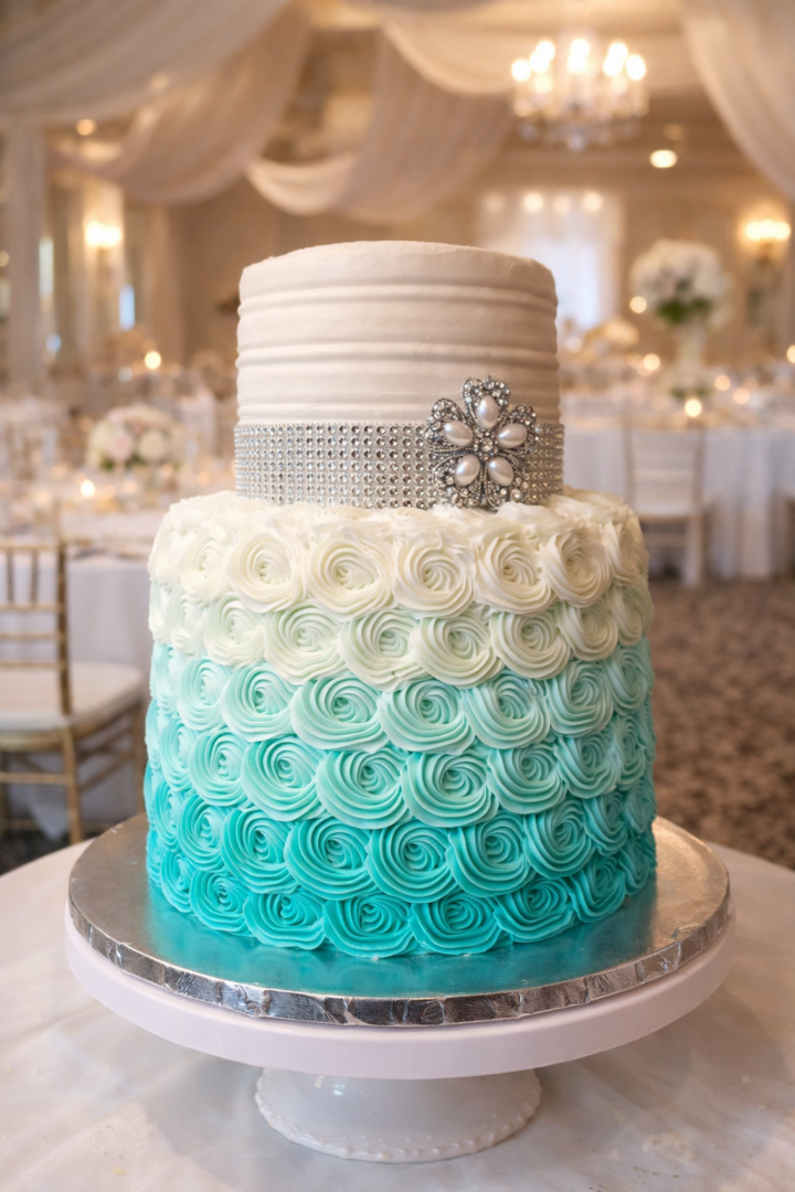 beach themed wedding cake in venue