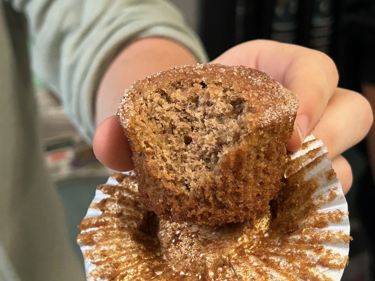 interior view of banana churro muffin
