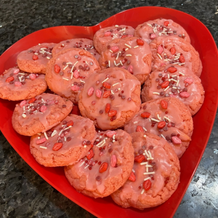 Strawberry Valentine Cake Mix Cookies