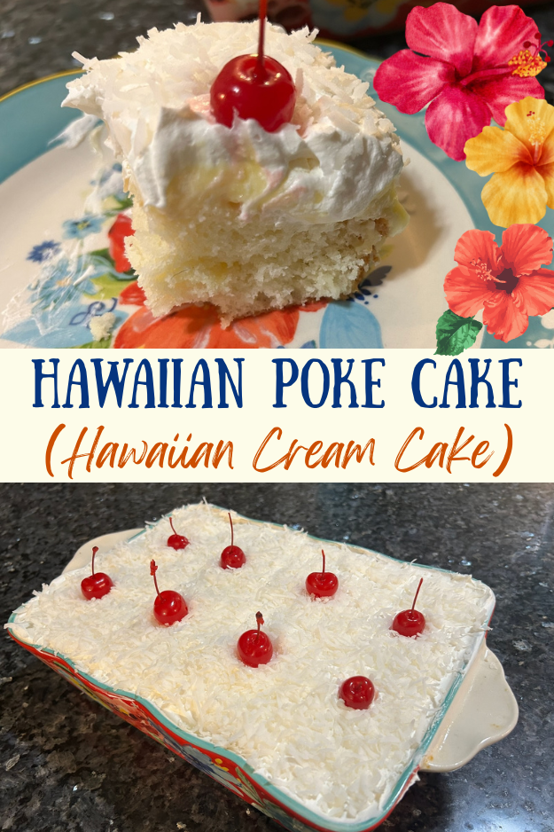 Hawaiian Poke Cake (Hawaiian Cream Cake) pin for Pinterest