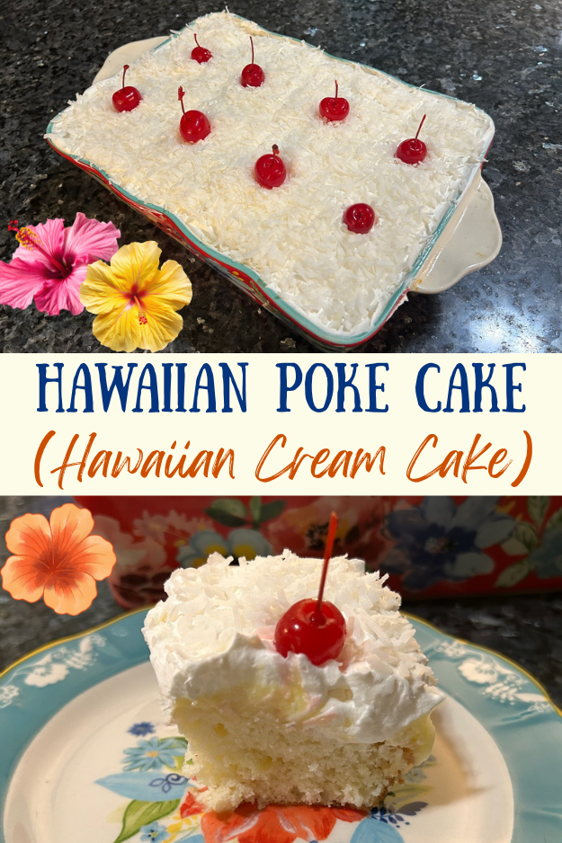 Hawaiian Poke Cake (Hawaiian Cream Cake) pin for Pinterest