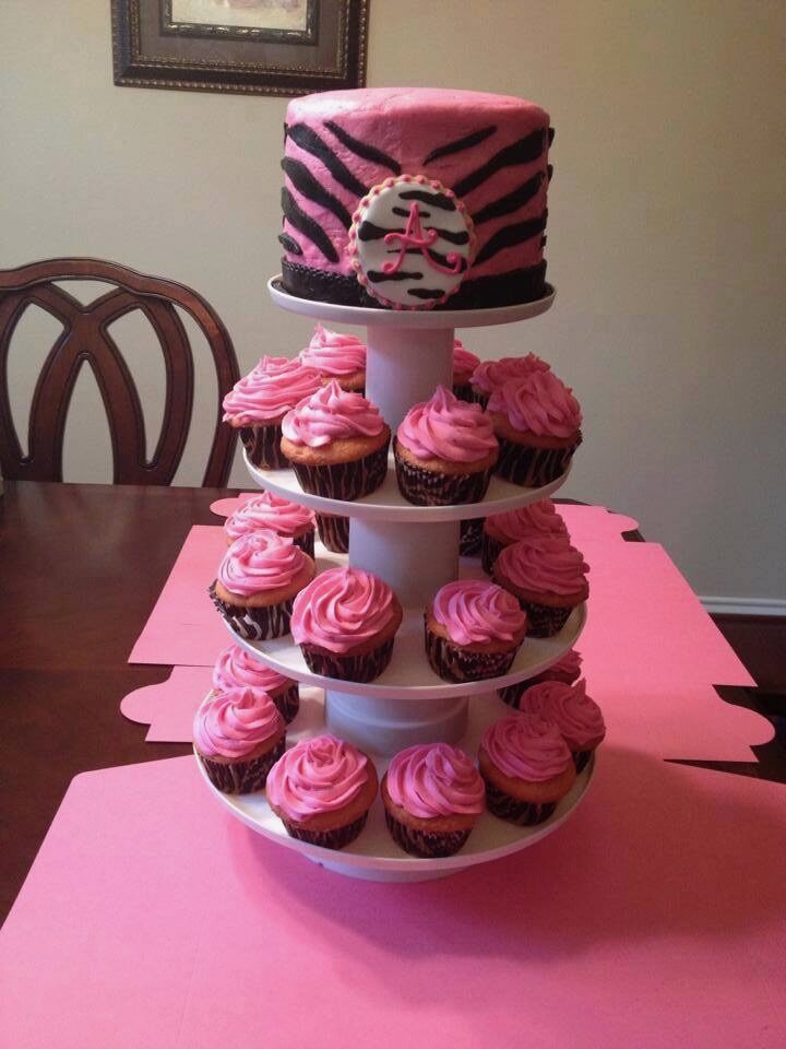 pink cupcakes on stand for Mother's Day