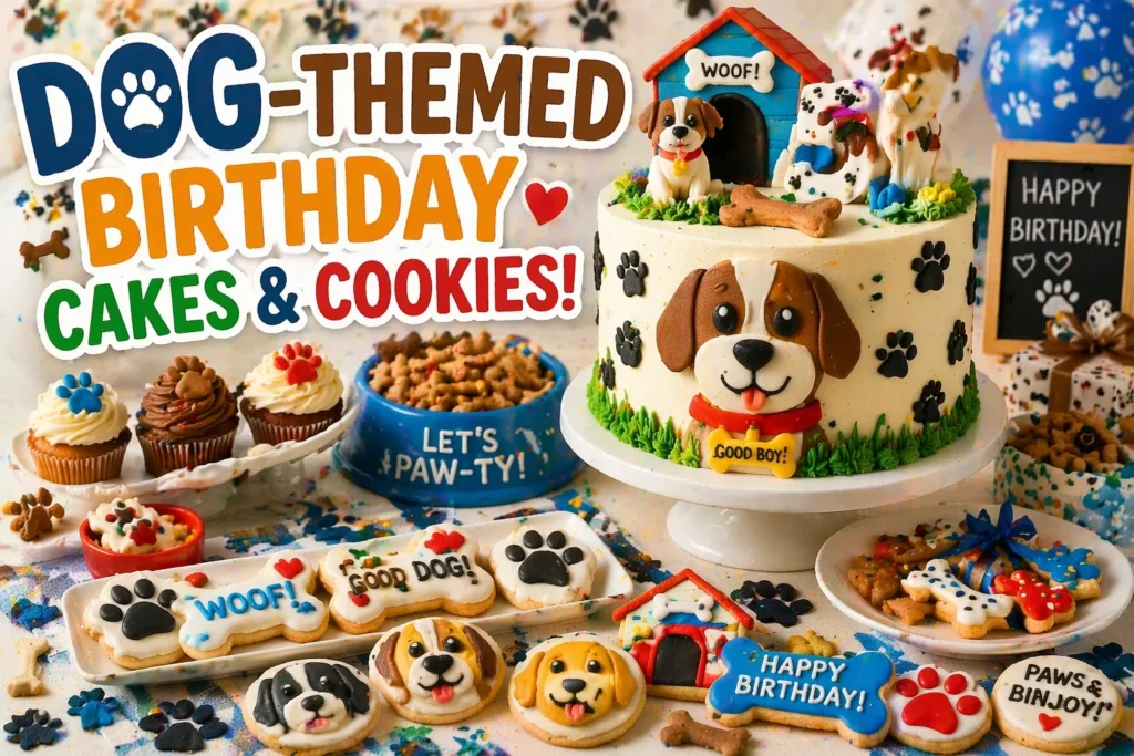 dog themed birthday cakes and cookies