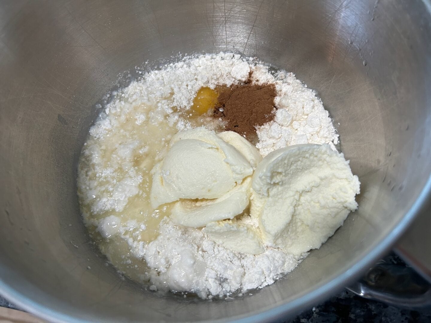 cannoli cupcake ingredients in bowl prior to mixing