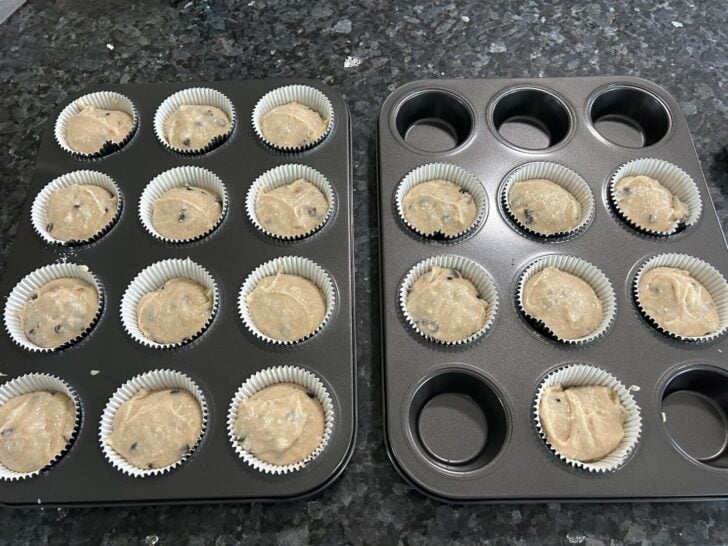 cannoli cupcake batter in muffin tins