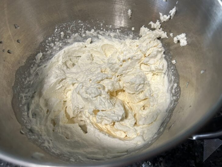 ricotta frosting in bowl, light and fluffy
