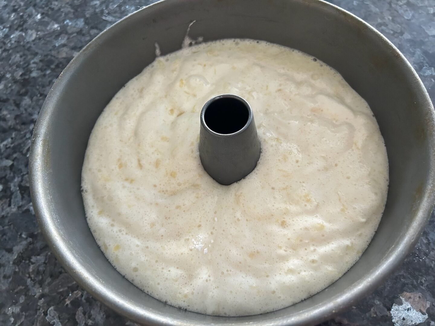 angel food cake batter in pan