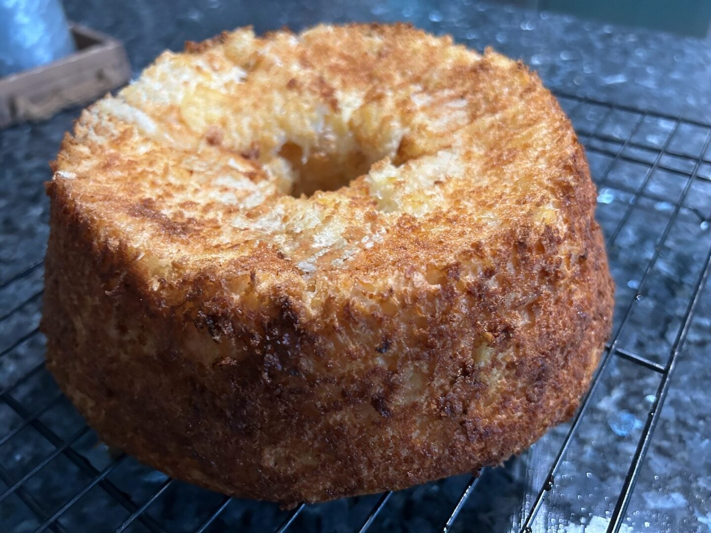 angel food cake, fully baked and flipped out of pan