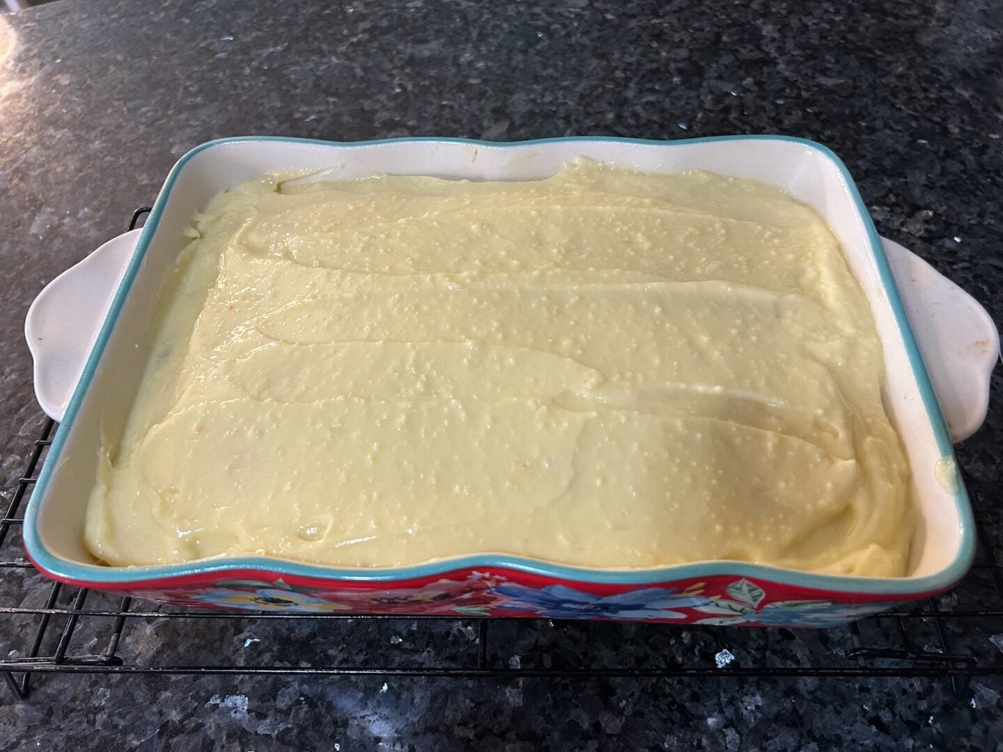 pudding spread over cake