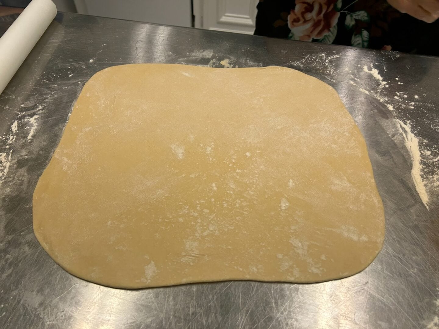 Homemade Honey Buns dough rolled into rectangle