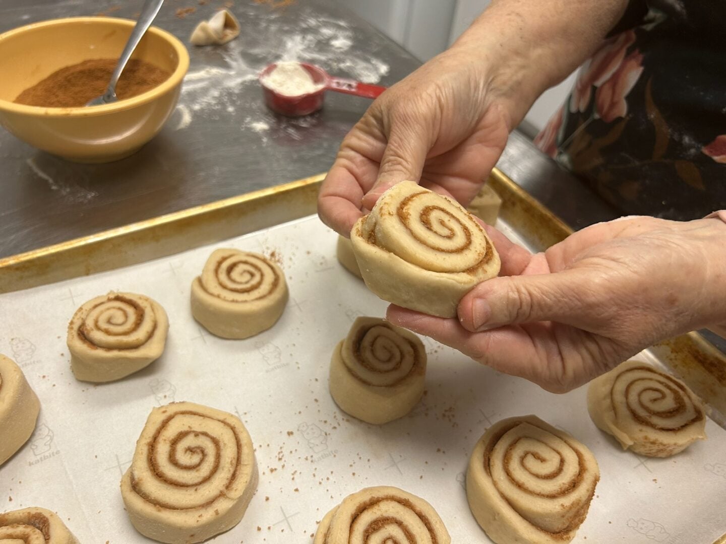 Homemade Honey Bun dough, rolled and ready to cook