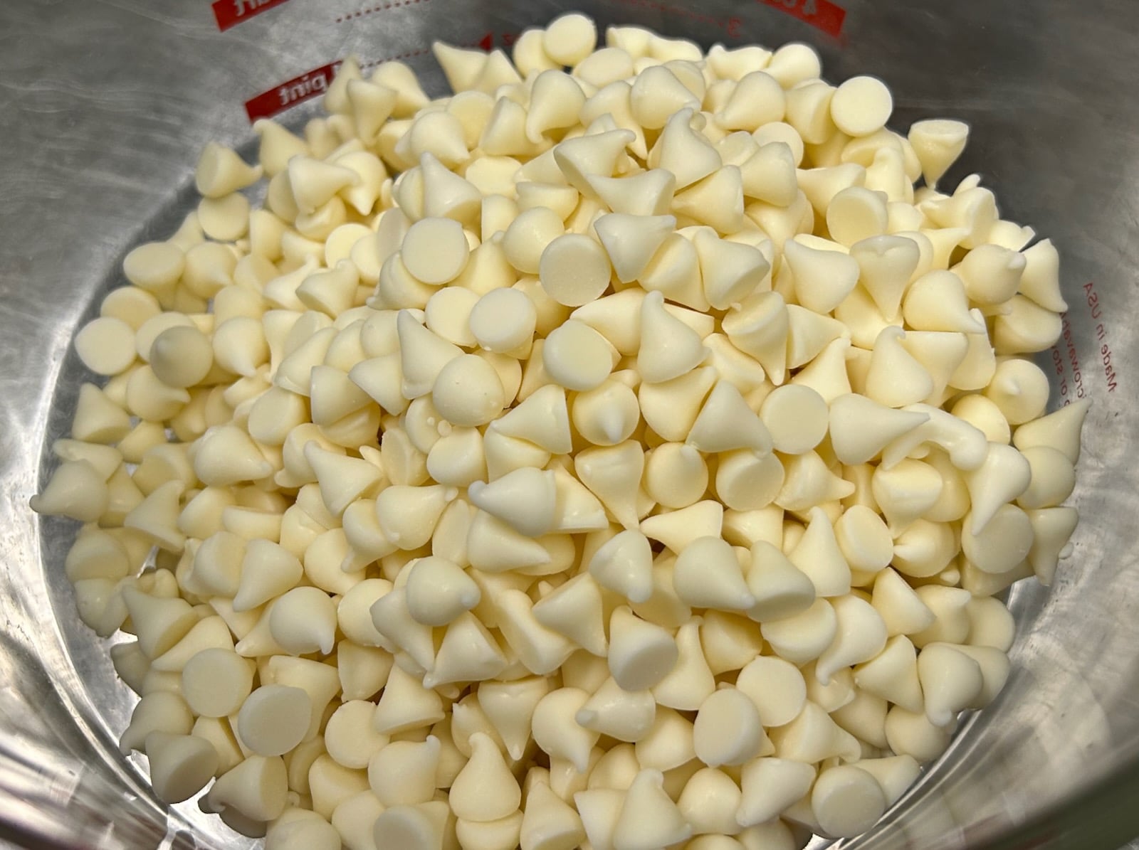 white chocolate chips in bowl