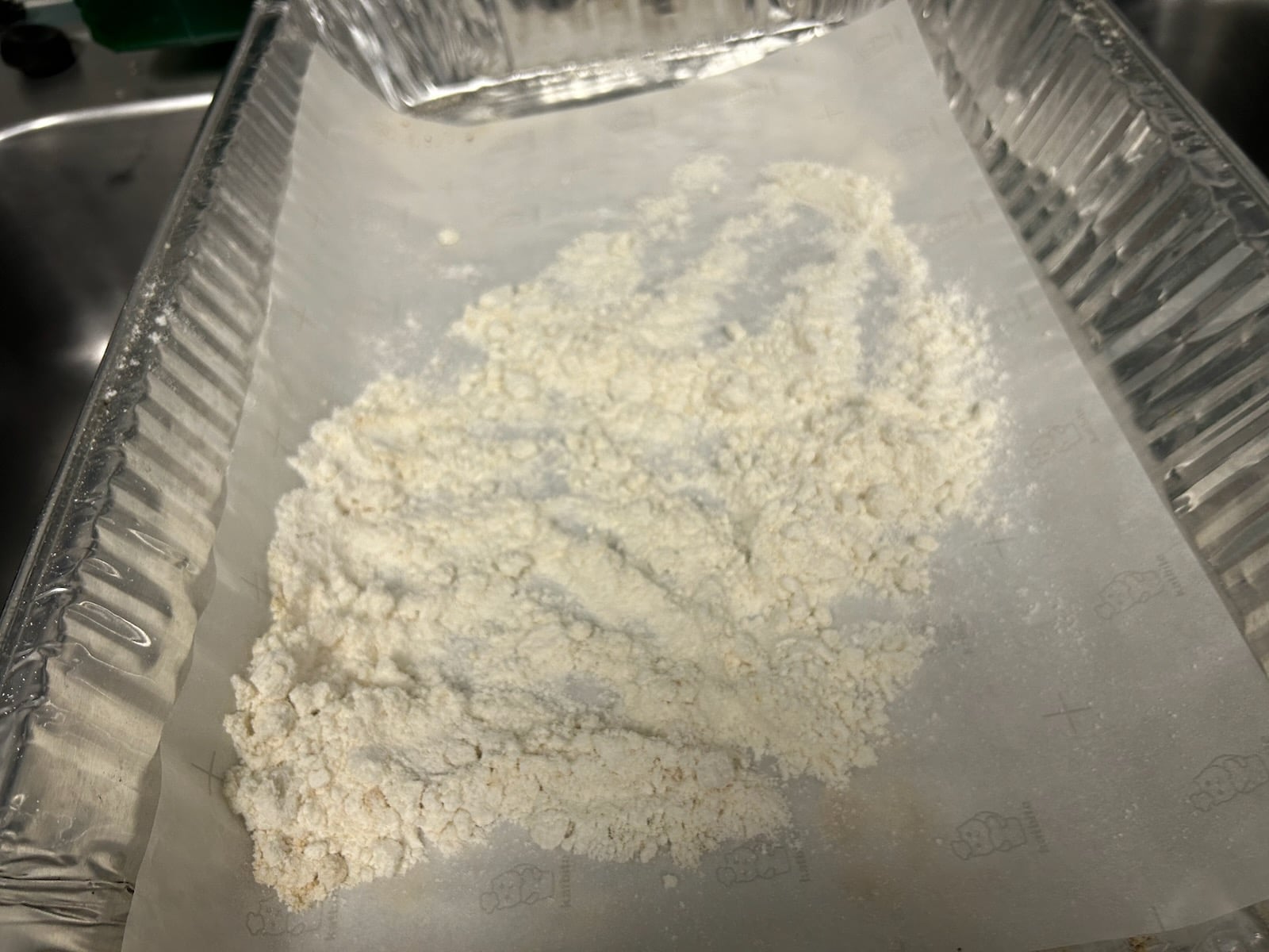 cake mix (dry) in pan ready to heat treat