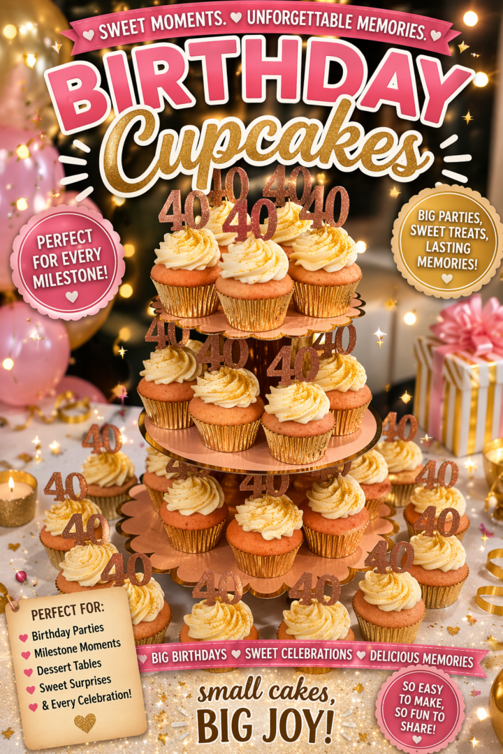 birthday cupcakes on tiered stand