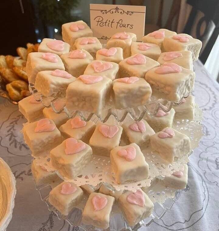 simple cake mix petit fours on tiered stand