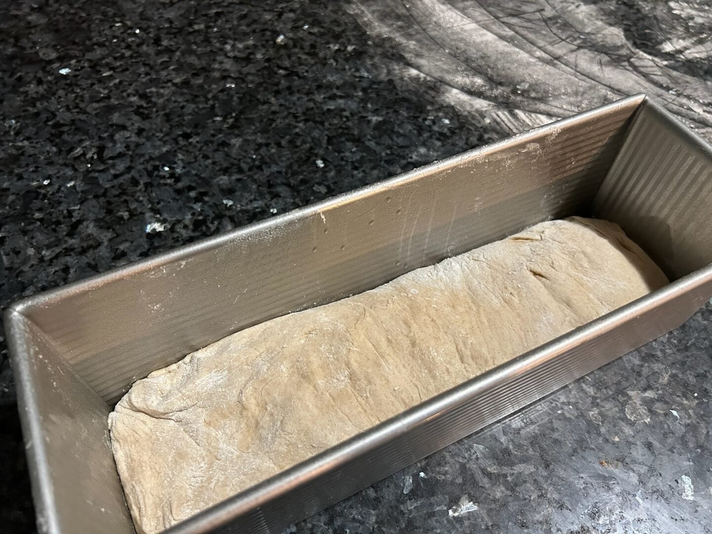 simple sandwich bread dough in pan before rising
