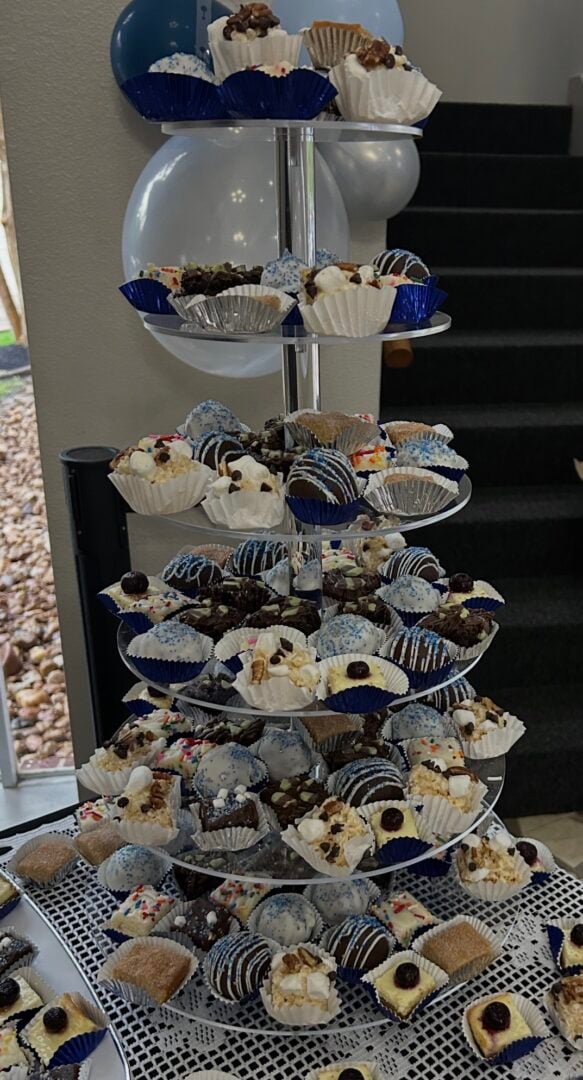 mini desserts on tiered stan