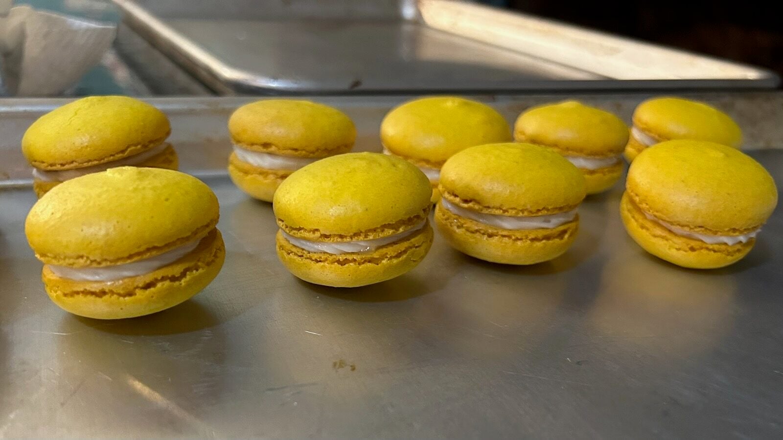 yellow macarons, completed
