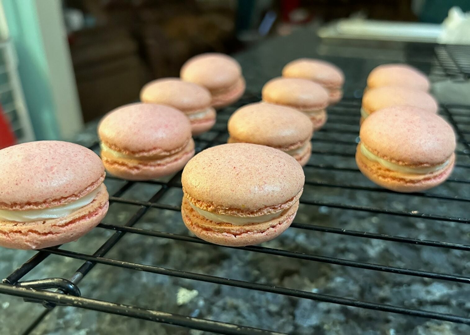 pink macarons with filling