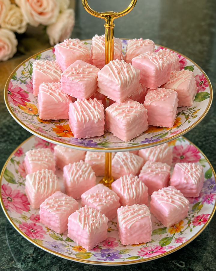 petit fours on tiered stand