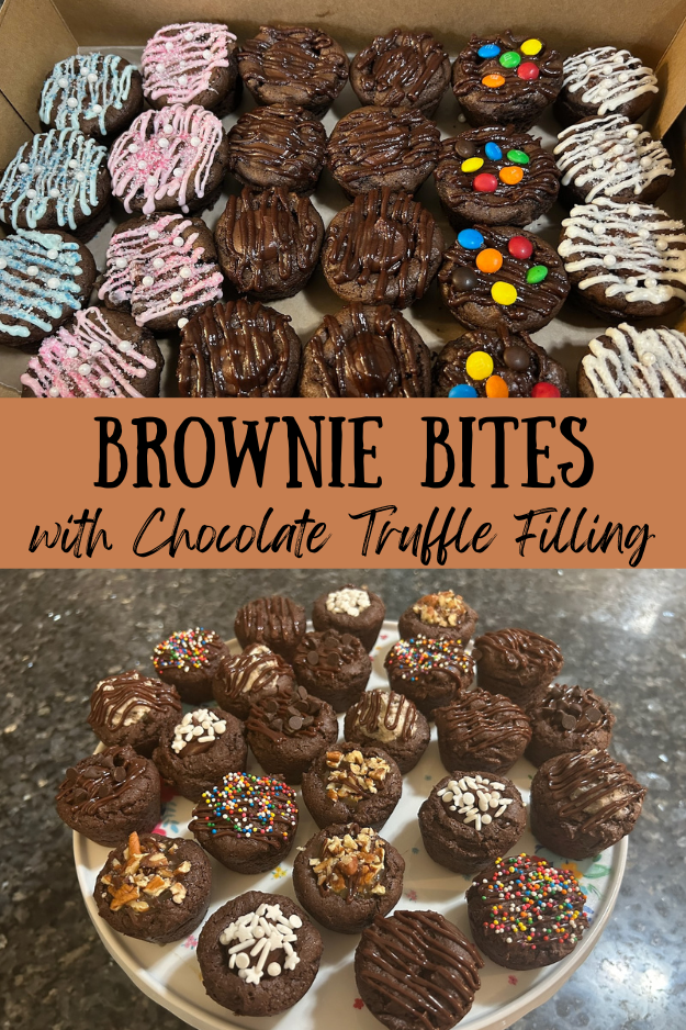 Brownie Bites with Chocolate Truffle Filling pin for Pinterest