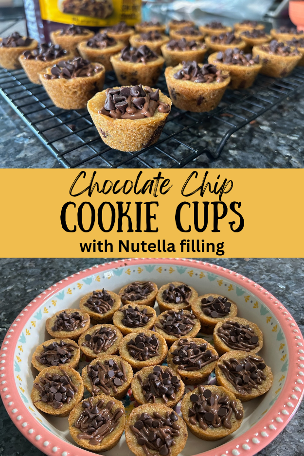 Chocolate Chip Cookie Cups with Nutella Filling pin for Pinterest