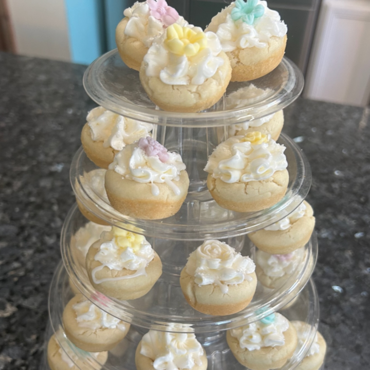 almond cookie cups on tiered stand