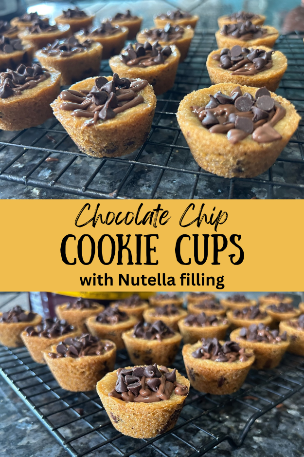 Chocolate Chip Cookie Cups with Nutella Filling pin for Pinterest
