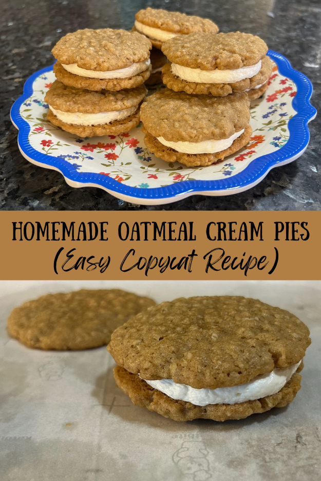 Soft homemade oatmeal cream pies with fluffy marshmallow filling are an easy copycat of the classic lunchbox treat, made with simple pantry ingredients.