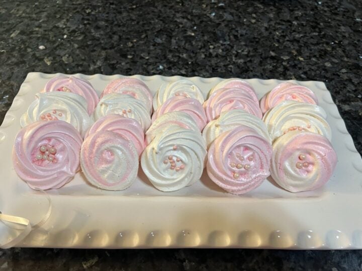 meringue rosettes on serving platter