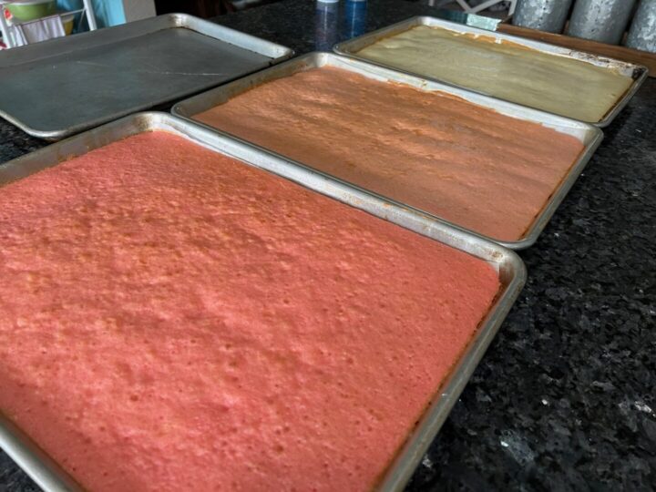 baked cakes in pink, pale pink, and white