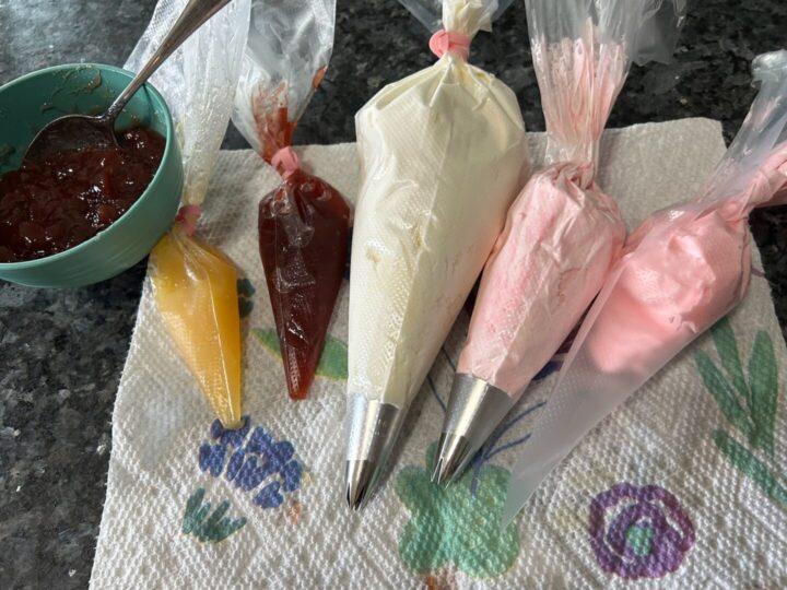 frostings and fillings in piping bags