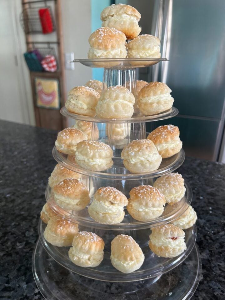 cream puffs on tiered stand