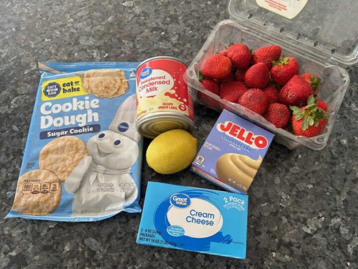 mini cheesecake cookie cup ingredients on kitchen island