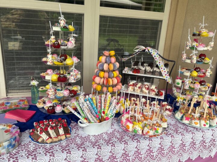Party table filled with chocolate covered treats