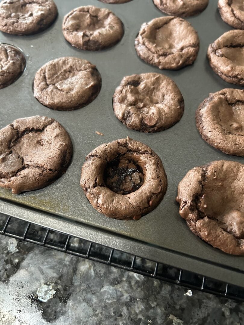 hole pressed into brownie bite