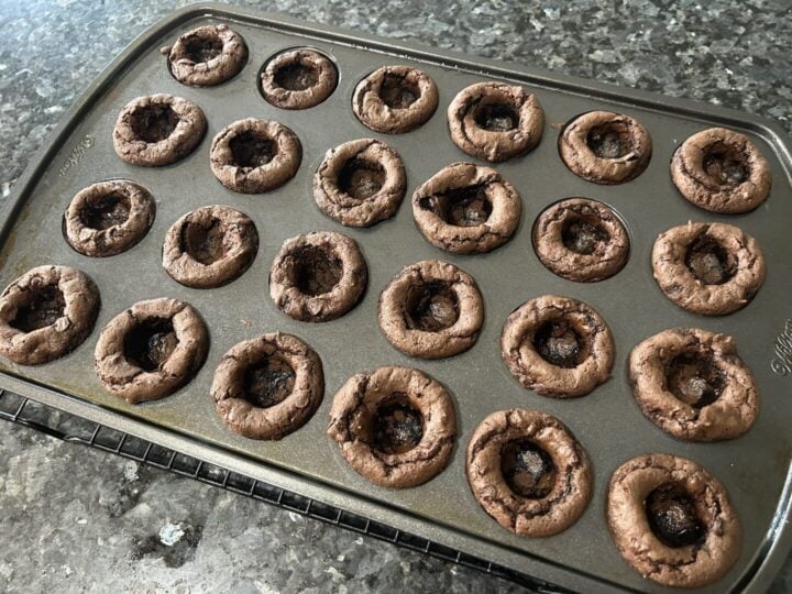 brownie bites with holes pressed into them