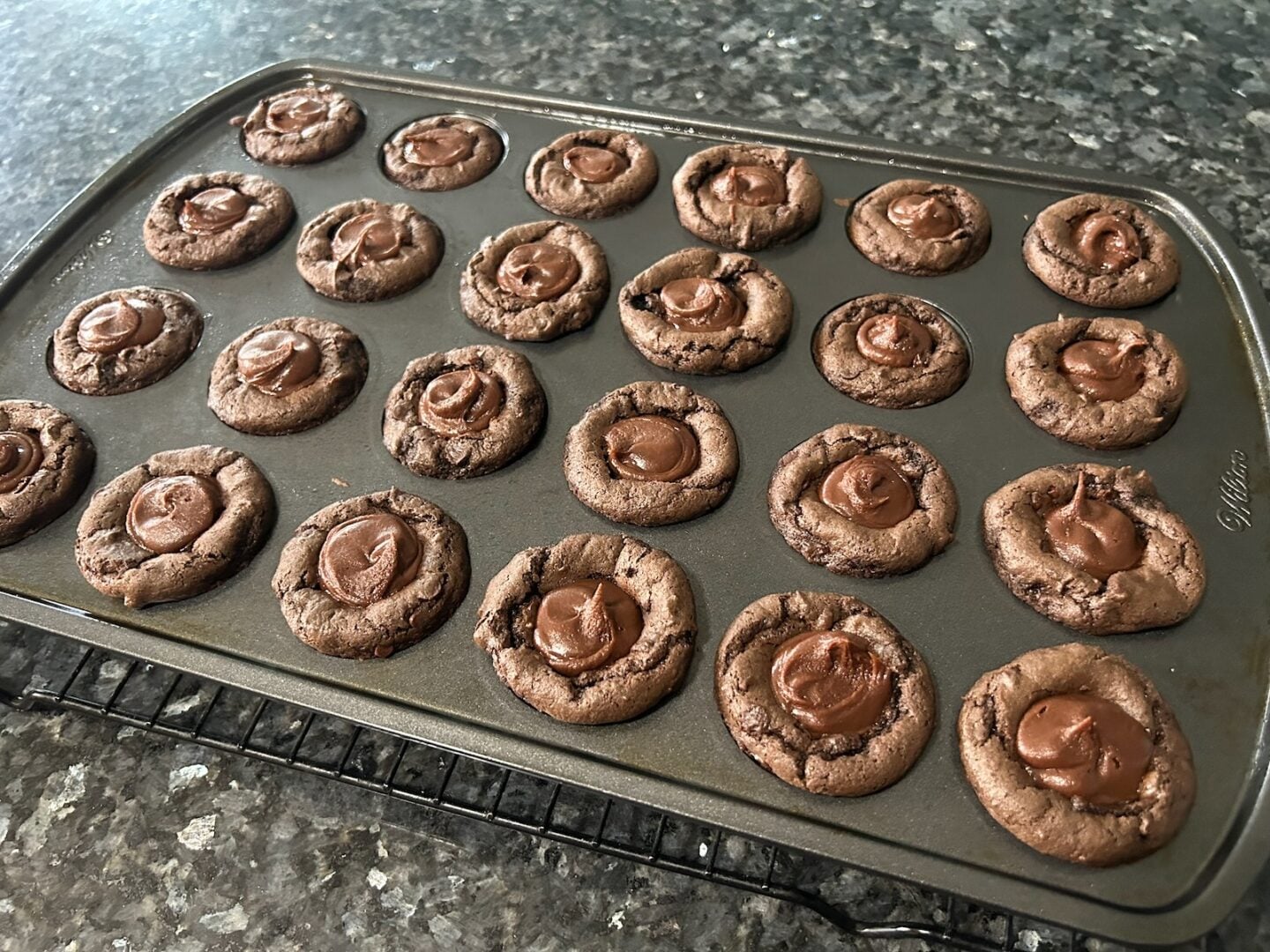 ganache piped into brownie bites
