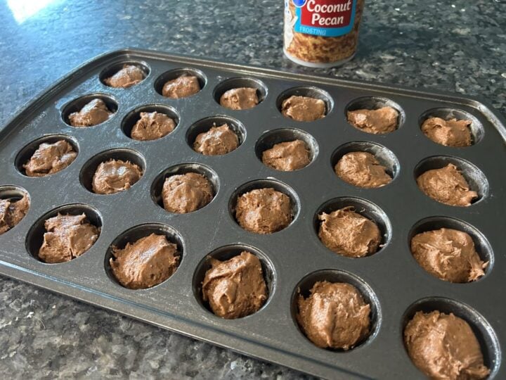 German Chocolate cake batter in muffin tin