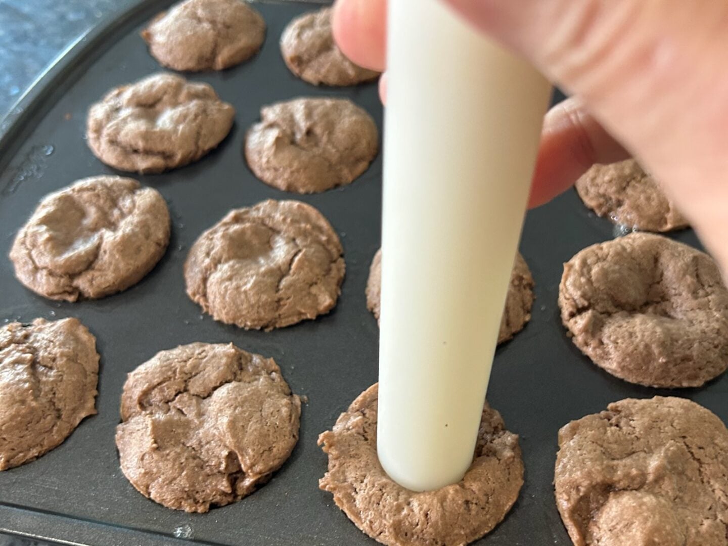 placing wells (holes) in cake bites